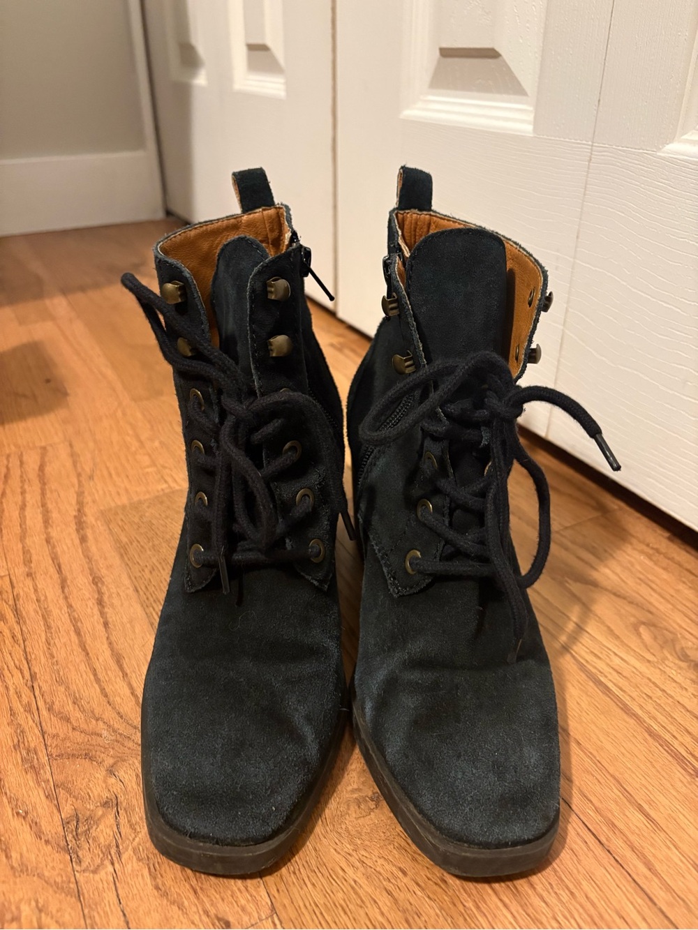 Black leather suede Lucky Brand ankle boots